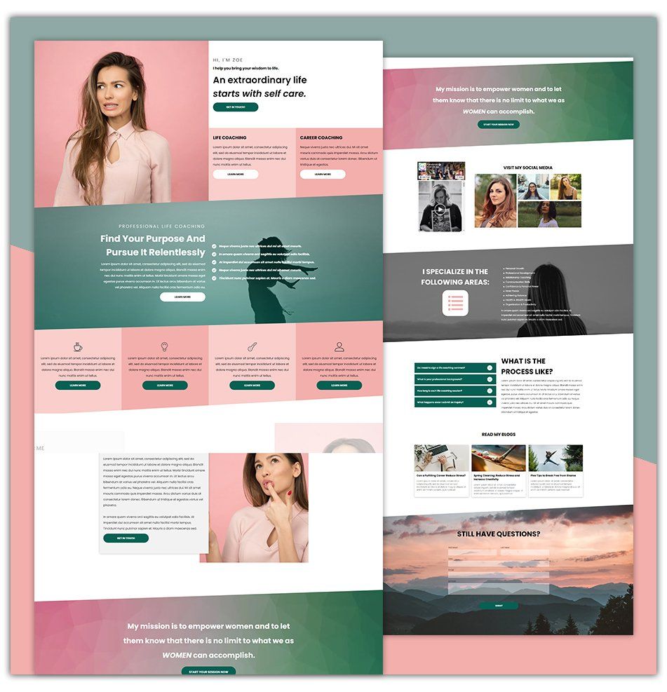 A collage of images of a woman on a website.