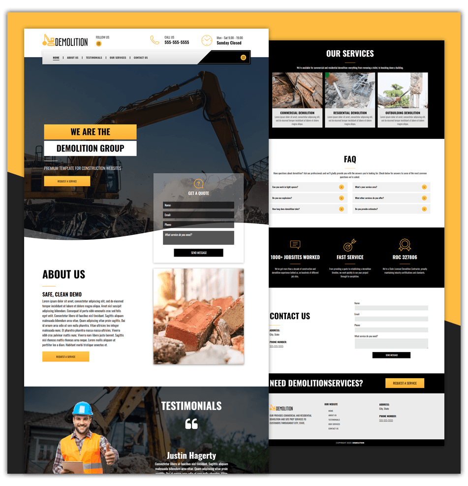 A screenshot of a website for a demolition company.