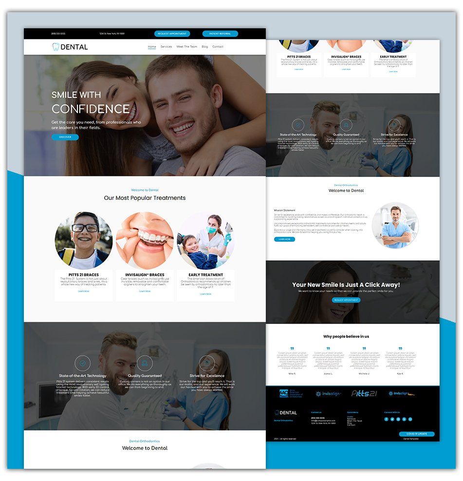 A dental website with a picture of a man and a woman on it.