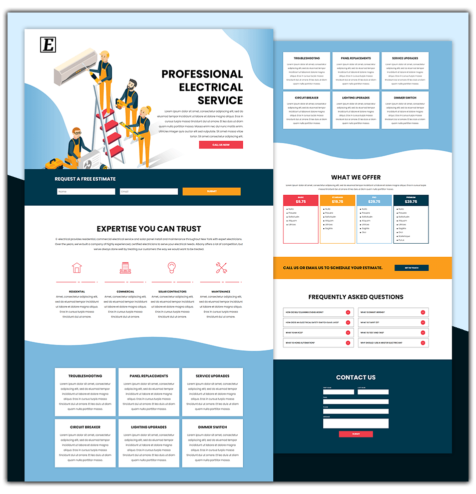 A landing page for a professional electrical service.