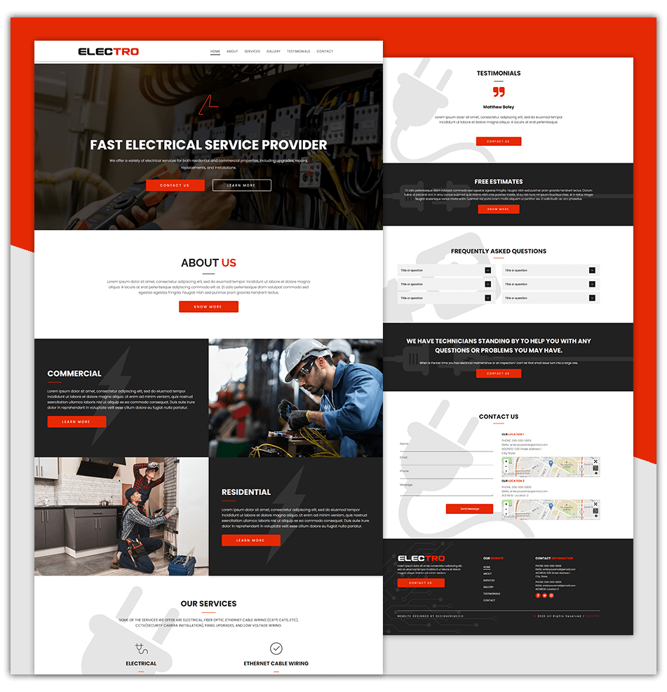 A screenshot of a website for an electrical service provider