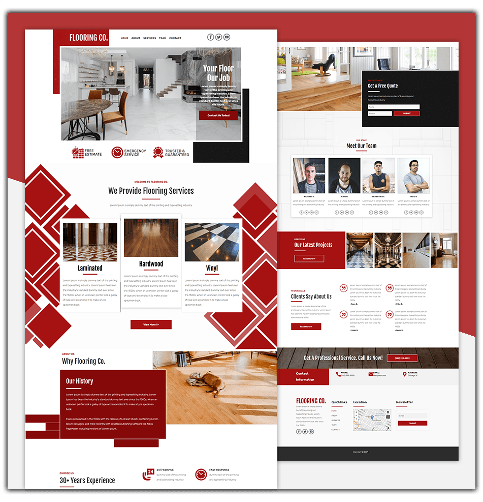 A website for a flooring company with a red background