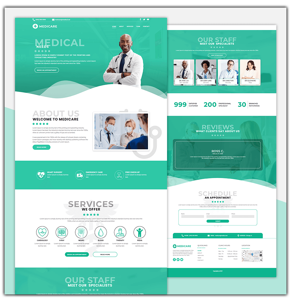 A website for a medical center with a doctor on it