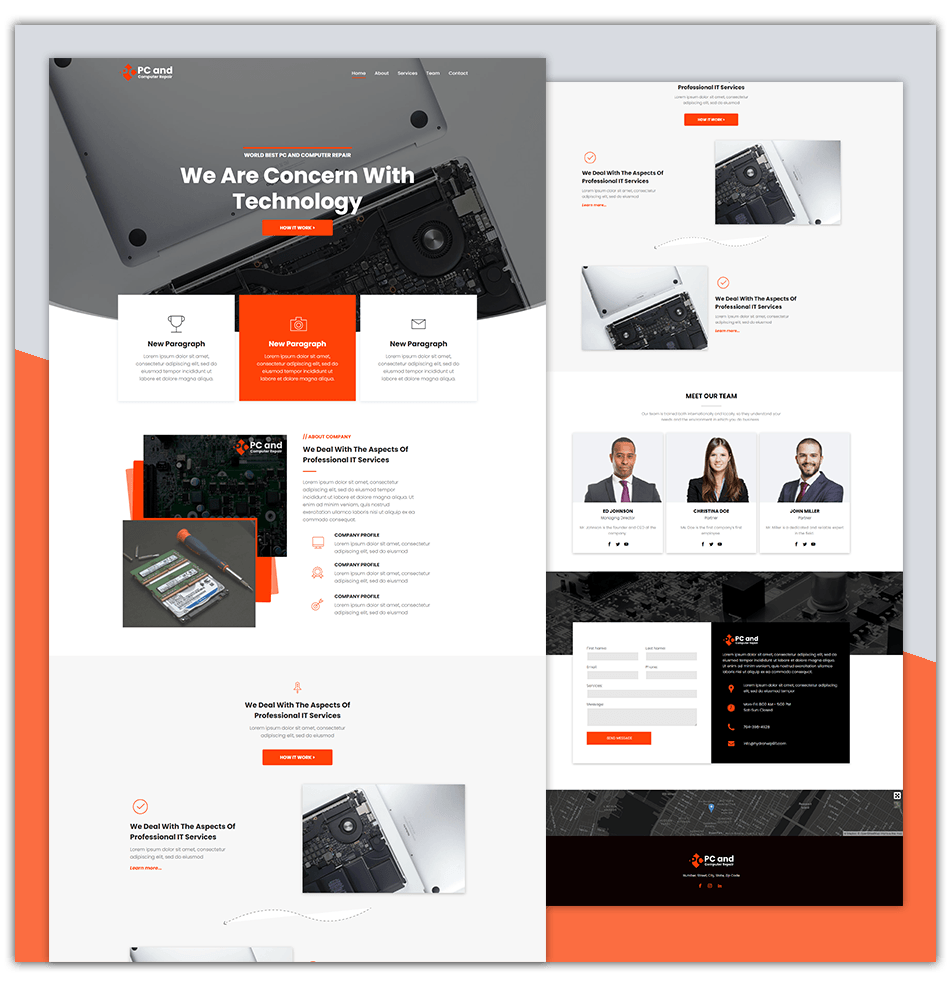 A landing page for a company called we are concerned with technology.