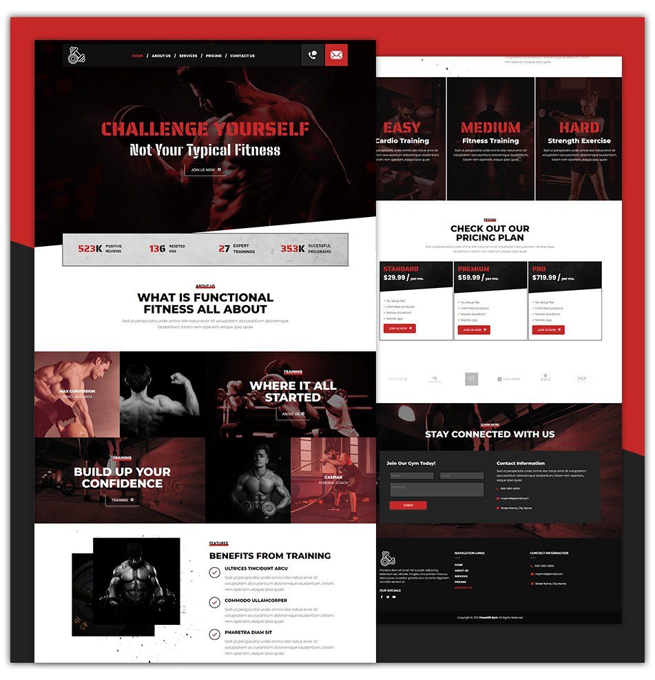 A collage of images of a fitness website.