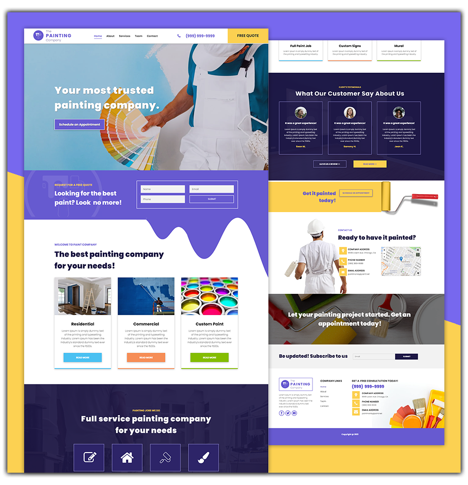 A painting company website with a man holding a swatch of paint.