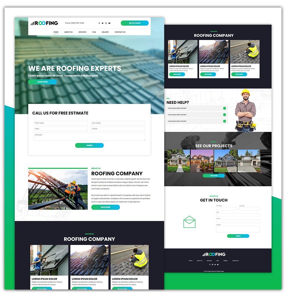 A screenshot of a website for a roofing company.