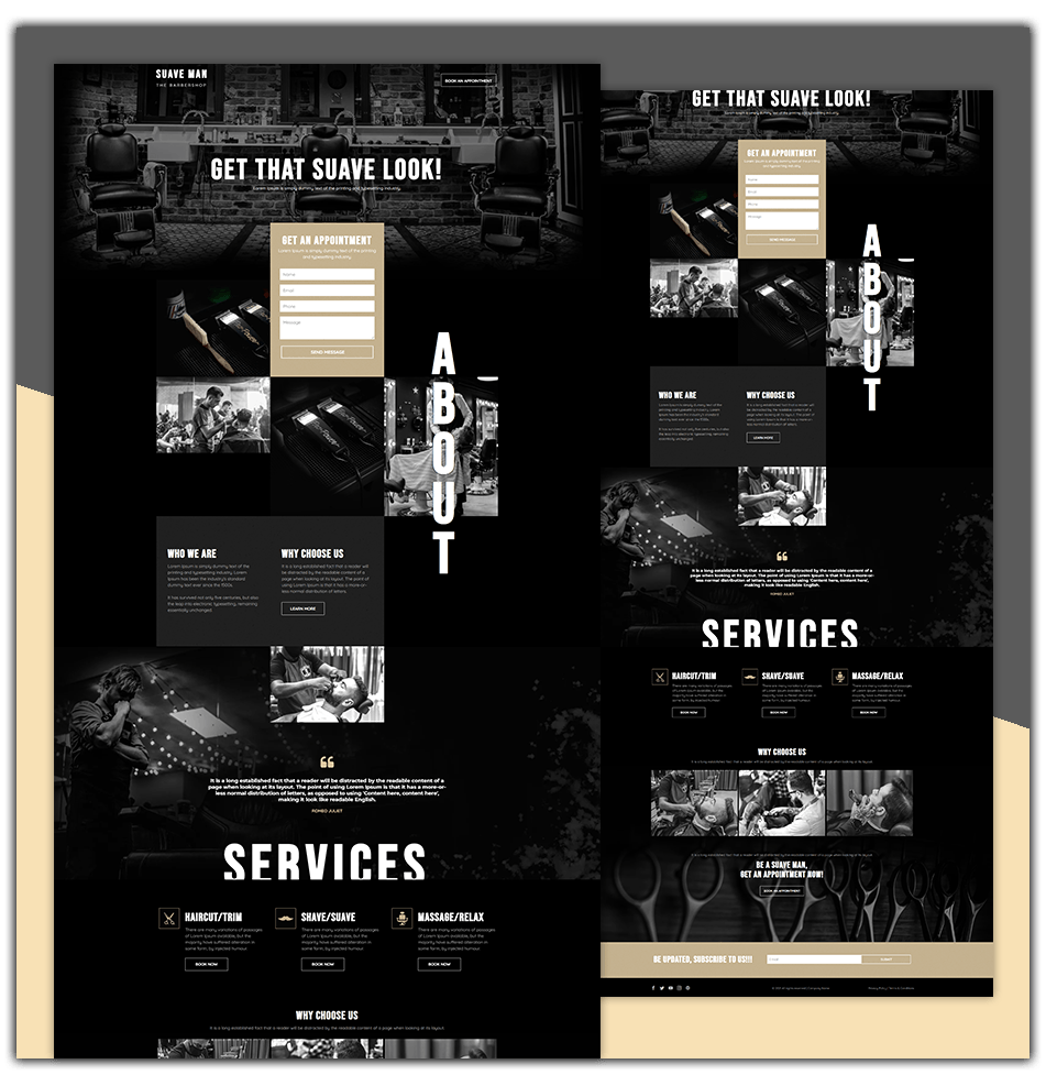 A web page for a barber shop that says about services