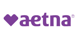 A purple logo for aetna with a heart in the middle