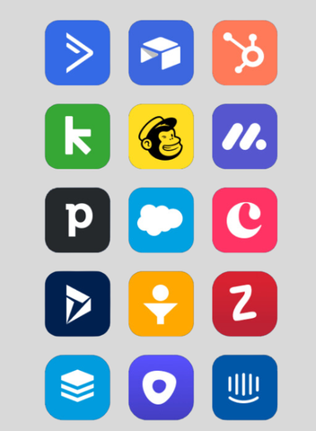 A bunch of app icons including mailchimp and hubspot