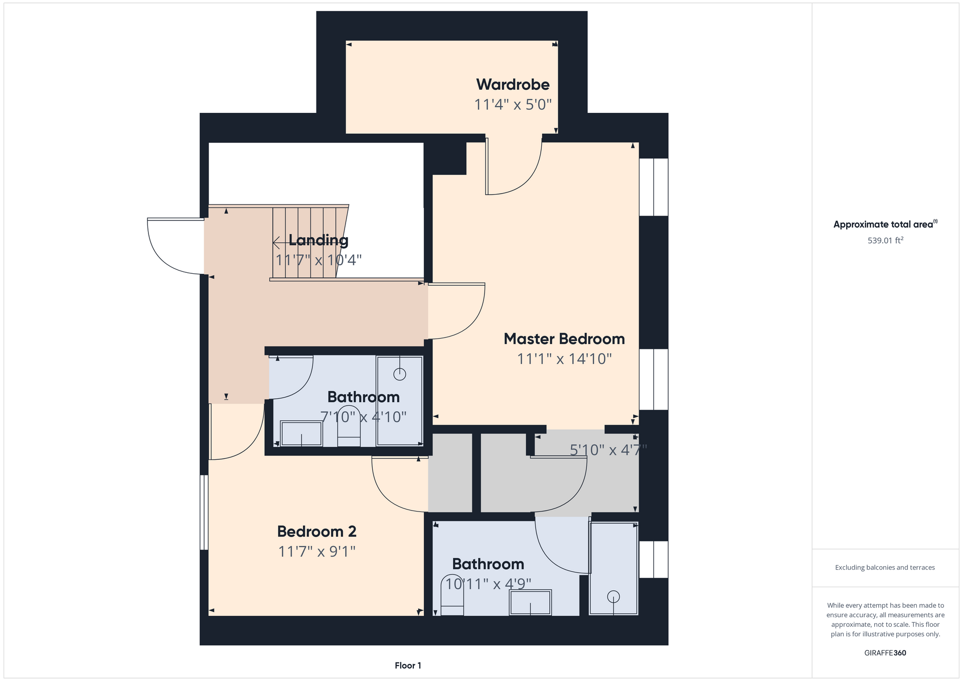 A floor plan of a house with two bedrooms and a bathroom