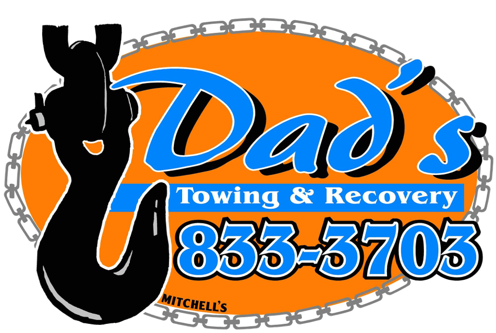 A logo for dad 's towing and recovery