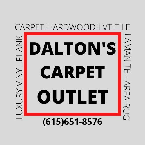 A logo for dalton 's carpet outlet with a phone number.