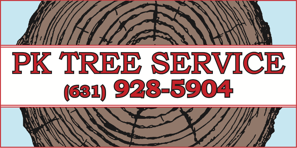 A logo for pk tree service with a picture of a tree stump