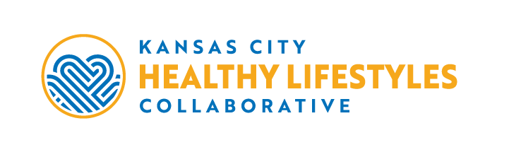 Logo for the Kansas City Healthy Lifestyles Collaborative, featuring a blue heart-shaped line icon inside a gold circle.