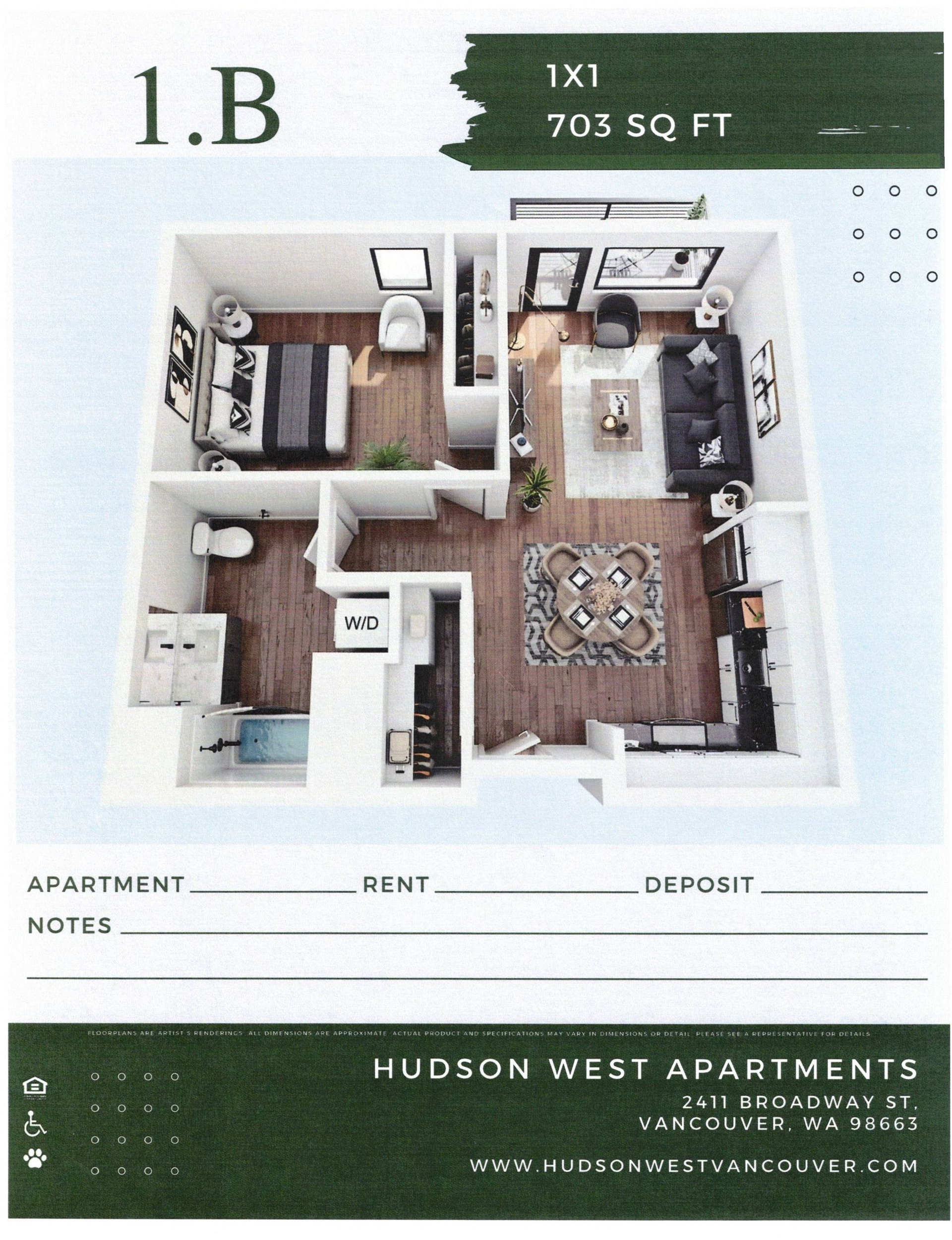 1 Bedroom Floor Plan 2