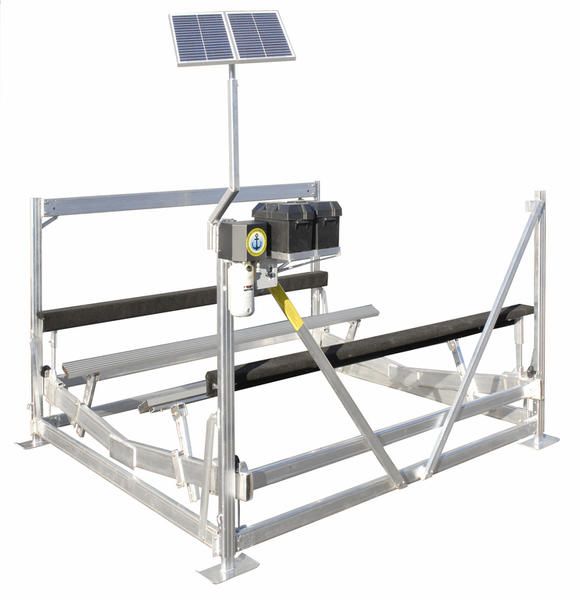 A boat lift with a solar panel on top of it