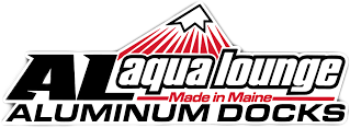 The logo for aqua lounge aluminum docks made in maine