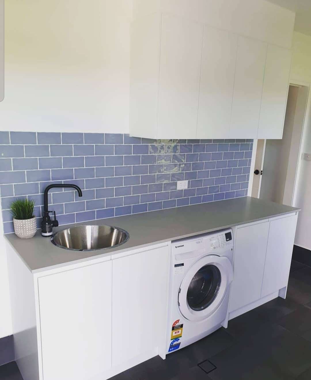 Laundry Area With Purple Wall — DMB Kitchens in Port Macquarie, NSW