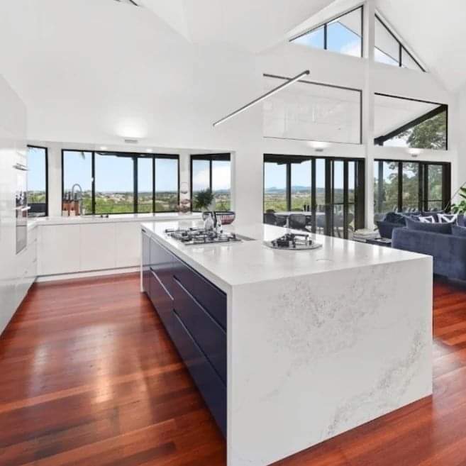Large White Marble Kitchen Island With Panoramic Views — DMB Kitchens in Port Macquarie, NSW