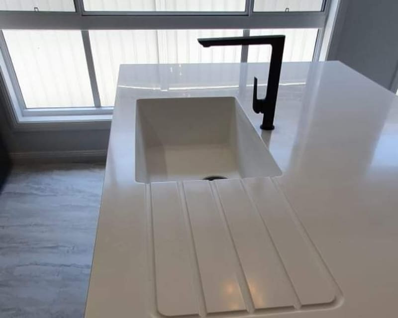 White Kitchen Benchtop & Sink — DMB Kitchens in Port Macquarie, NSW