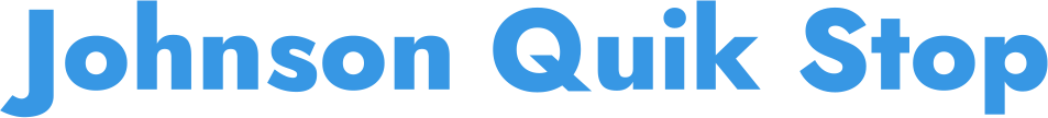 Johnson quik stop is written in blue on a white background
