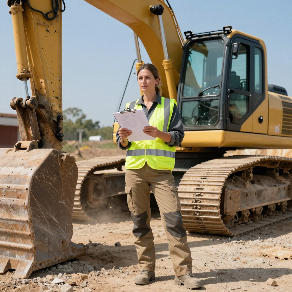 Una persona con un chaleco reflectante se encuentra en una obra en construcción,