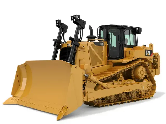 Una excavadora Caterpillar D8T de su característico color amarillo