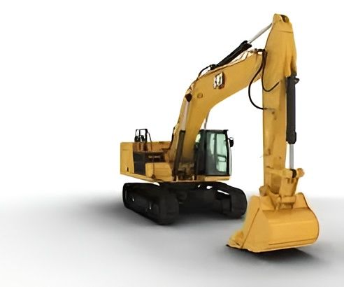 Una excavadora amarilla aislada sobre un fondo blanco.