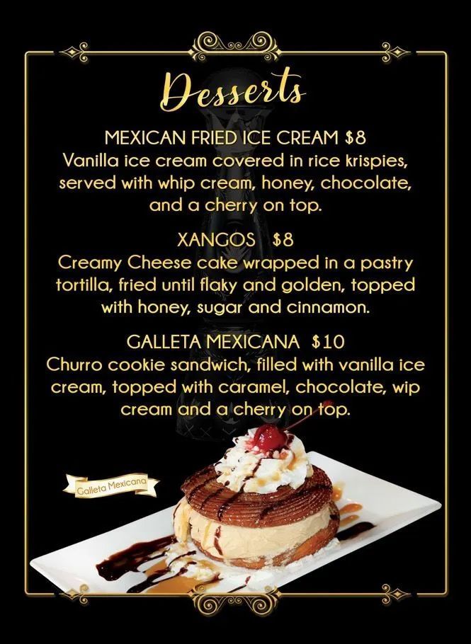 Desserts menu in a dark background