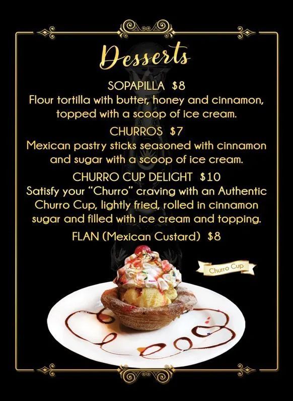 Desserts menu in a black background