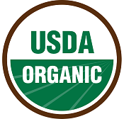 USDA Organic seal: circular brown border, white background with 