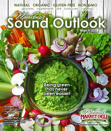 Marlene's Sound Outlook magazine cover with a colorful vegetable platter surrounding green dip.