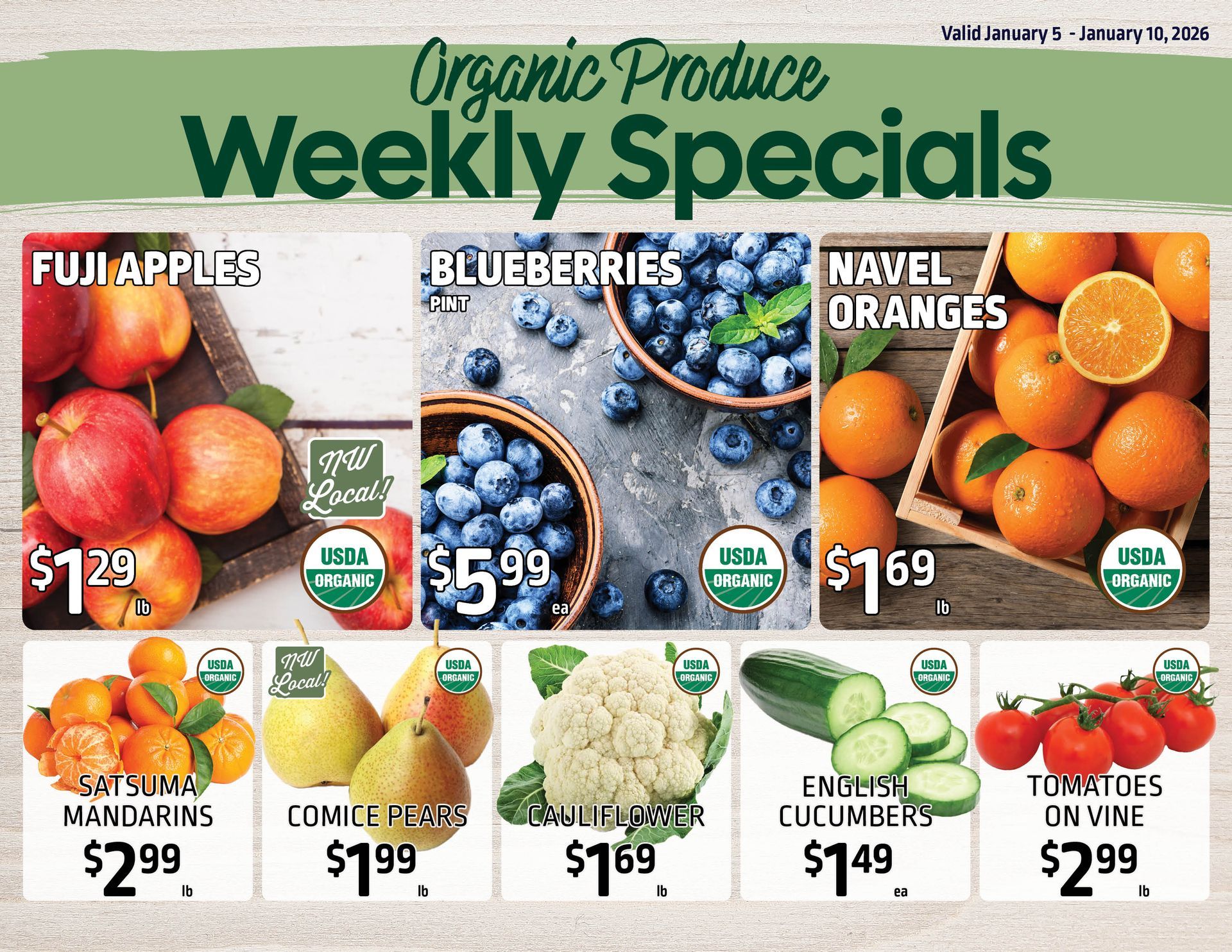 Organic produce weekly specials!