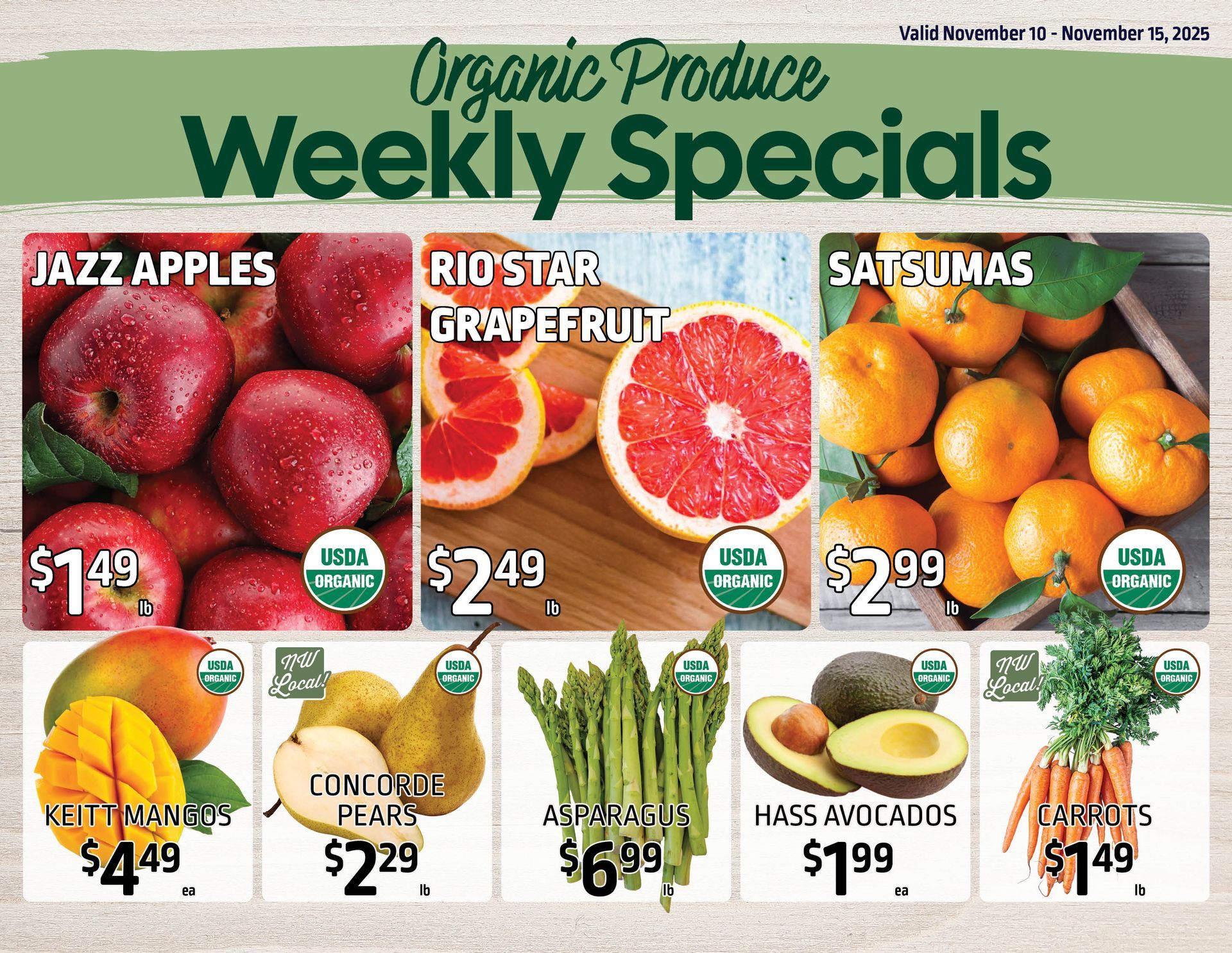Organic produce weekly specials!