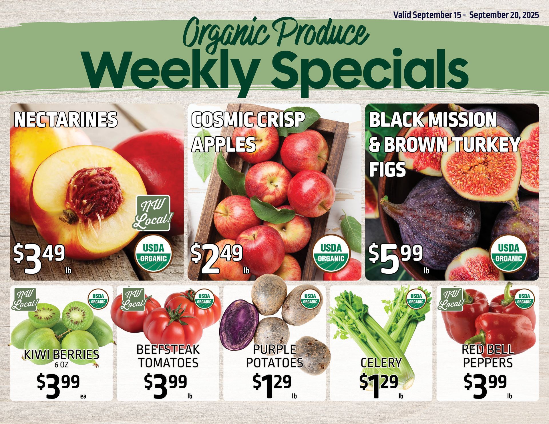Organic produce weekly specials!