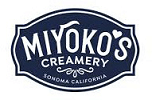 Logo for Miyoko's Creamery, a vegan dairy company based in Sonoma, California. It features a navy blue oval with white text.