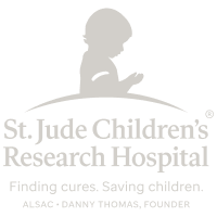 St. Jude Children's Research Hospital logo with child silhouette above text. Text: 