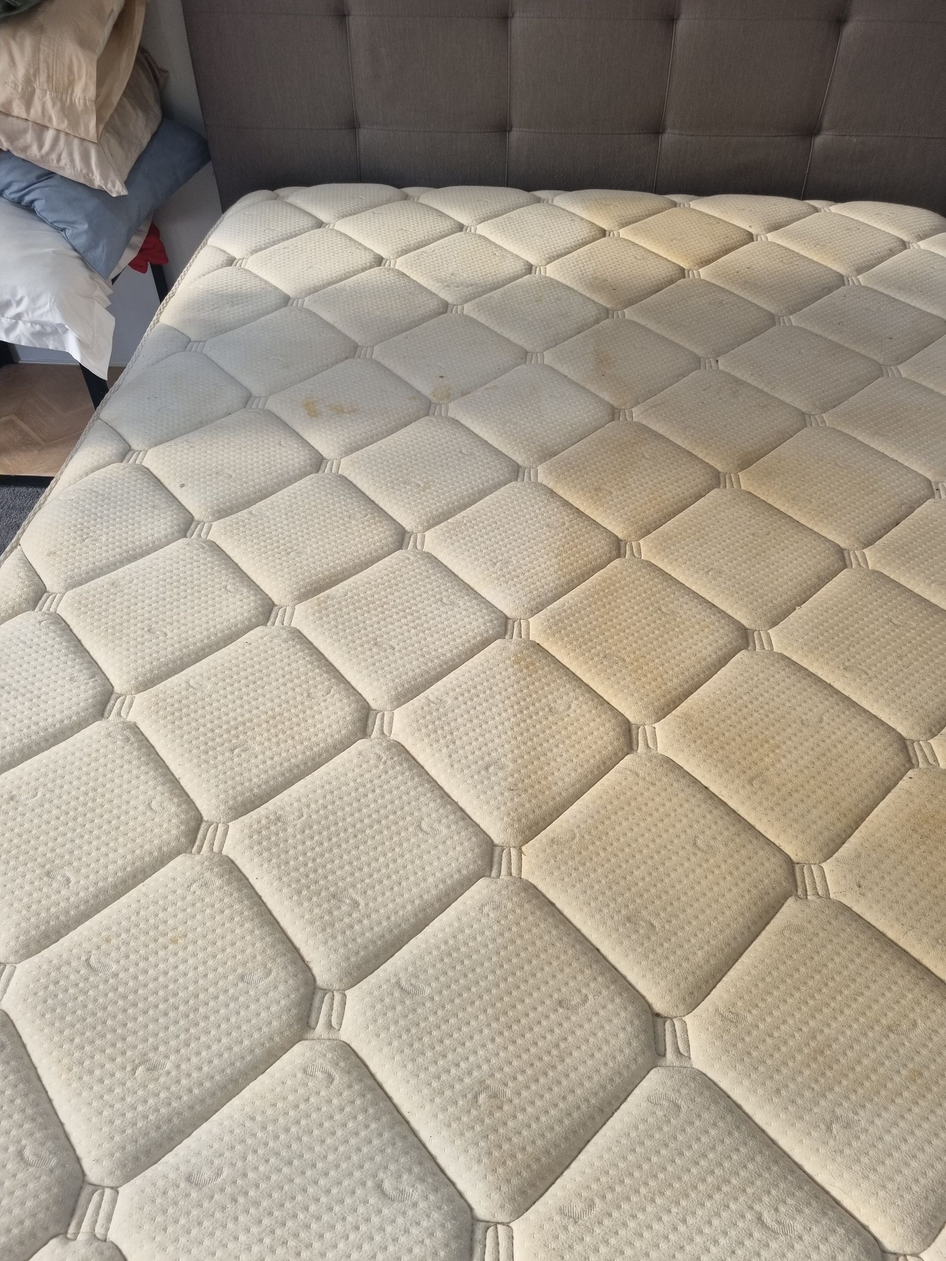 Mattress being cleaned, one side has already been cleaned the other has not Pinnacle Carpet Cleaning in Central Coast, NSW