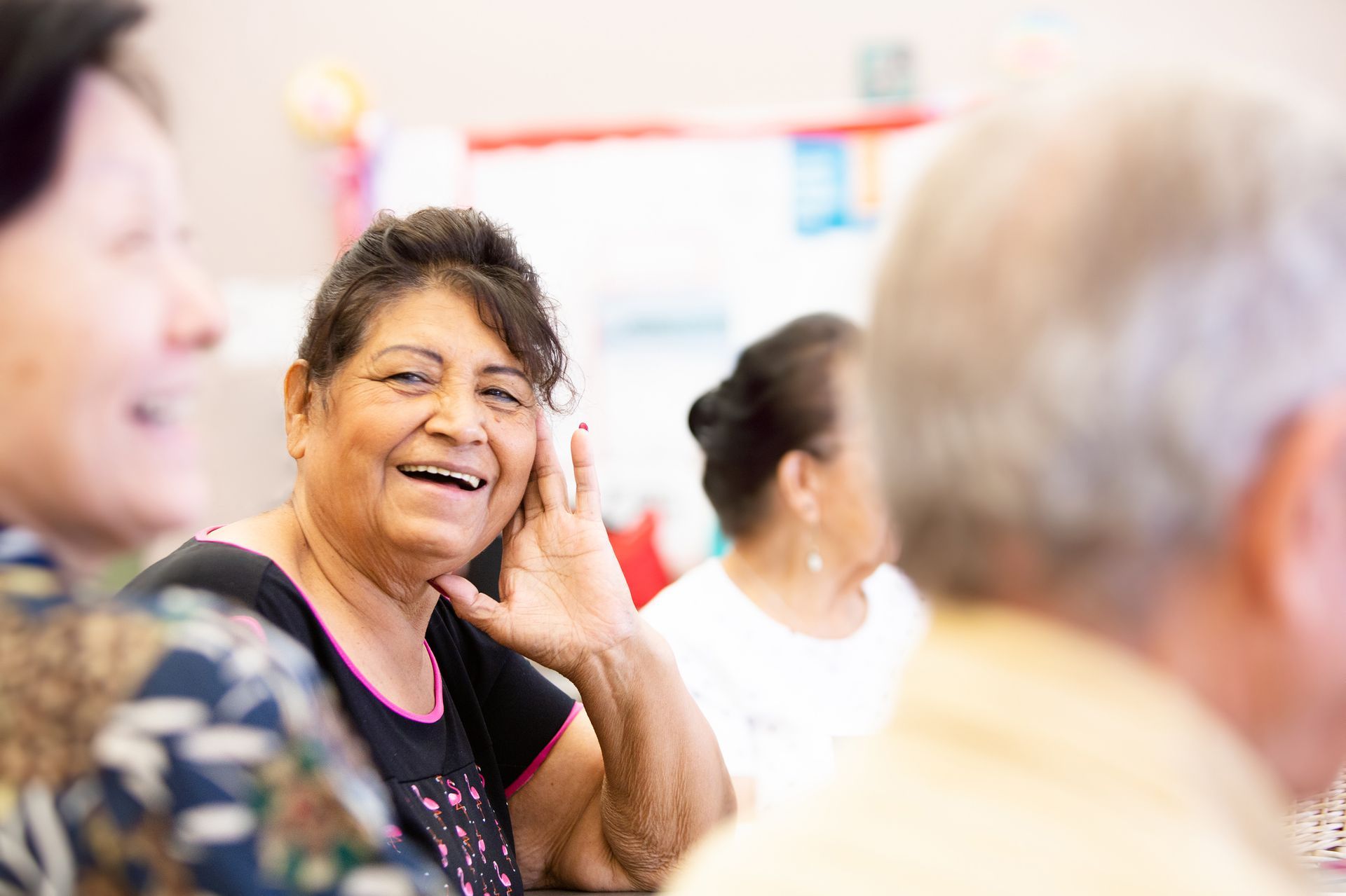 Woman smiling looking at comera