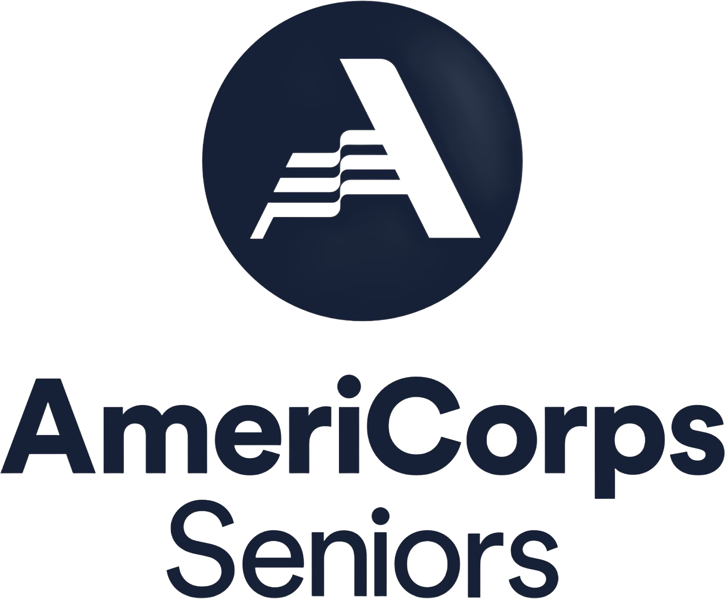 Americorp Senior logo with blue circle and white ruffled A