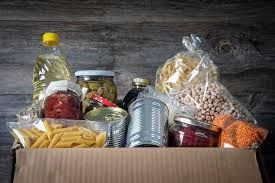 box of nonperishable food for distribution