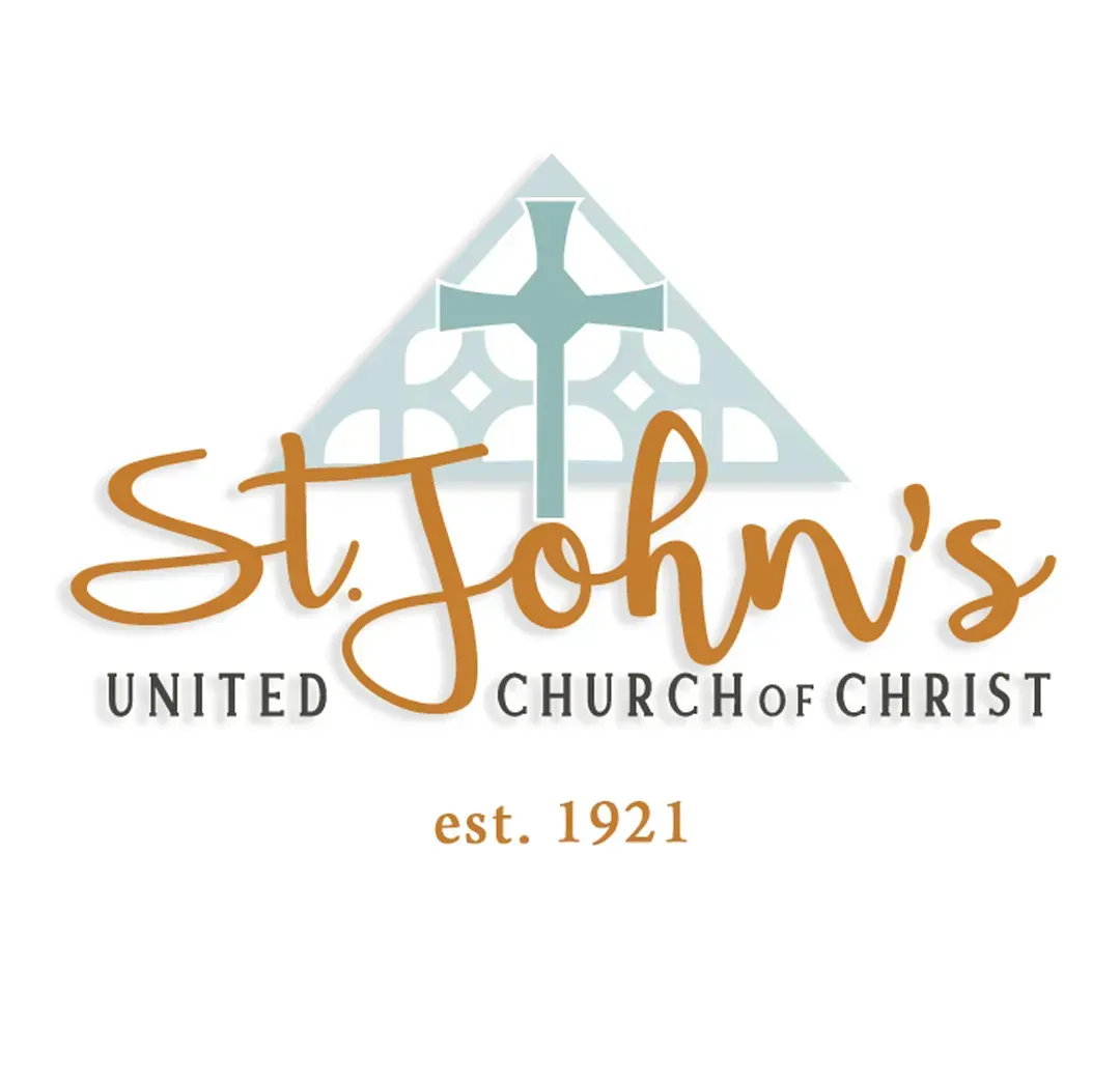 St John's United Church of Christ Logo with gray triangle and blue cross