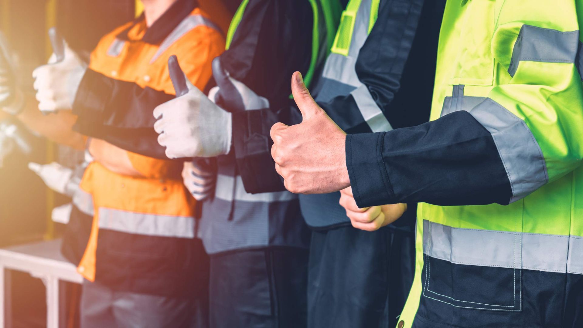 Workers in safety vests giving thumbs up.