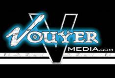 Logo for Vouyer Media, featuring light blue text on a black background. Includes a white outline and website.