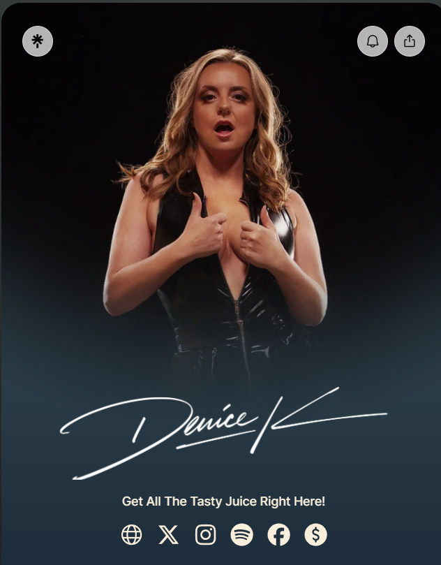 Woman in black outfit, hands near chest, dark background, 