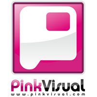 Pink and white logo of PinkVisual, a design and media company.