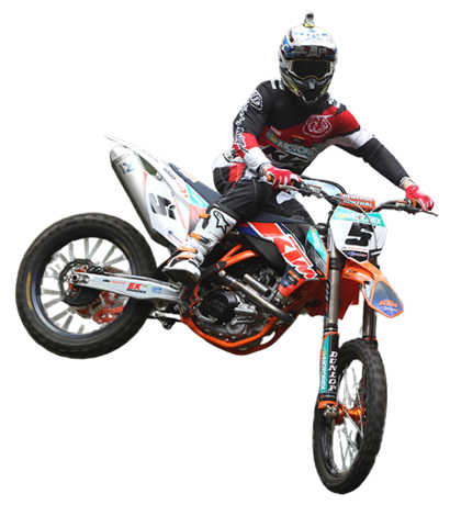 A Man is Riding a Dirt Bike on a White Background — Gall Bros Medical in Robina, QLD