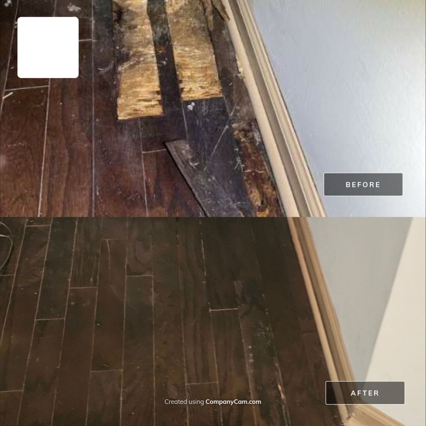 A before and after photo of a wooden floor