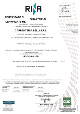 Certificato ISO 3834-2:2005